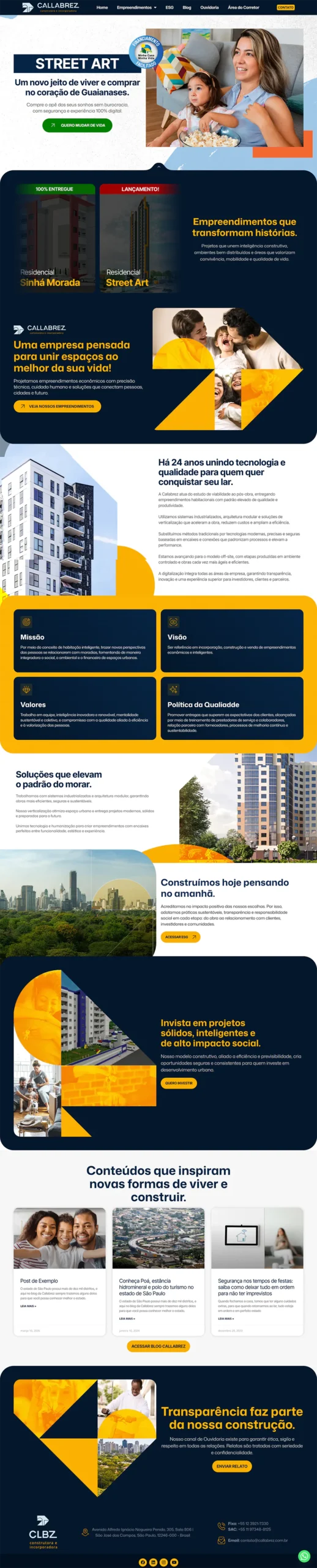 Screenshot da landing page da Callabrez Construtora e Incorporadora