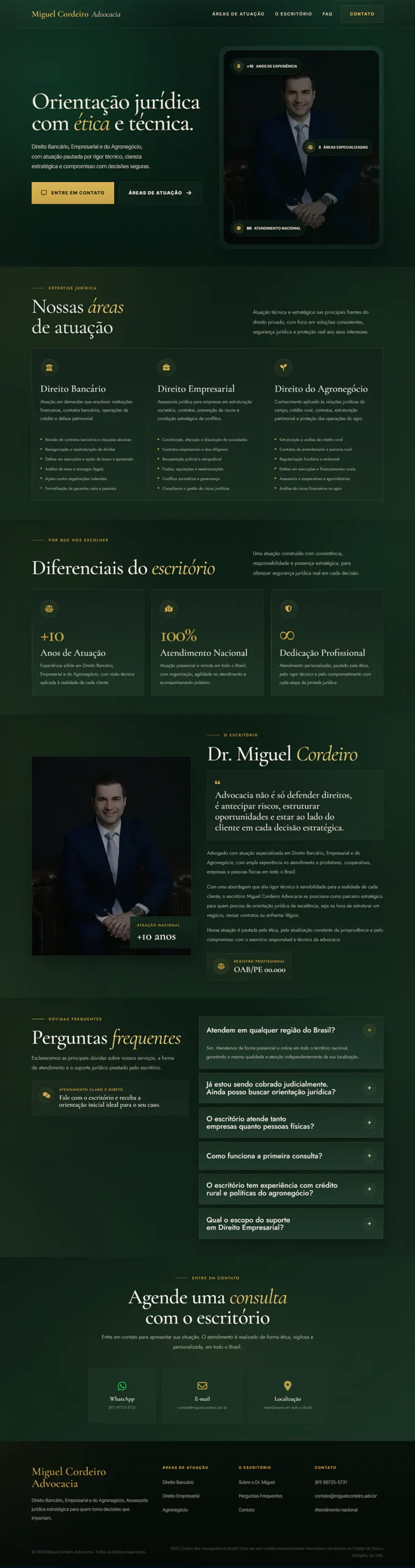 Screenshot da landing page do Dr. Miguel Cordeiro Advocacia